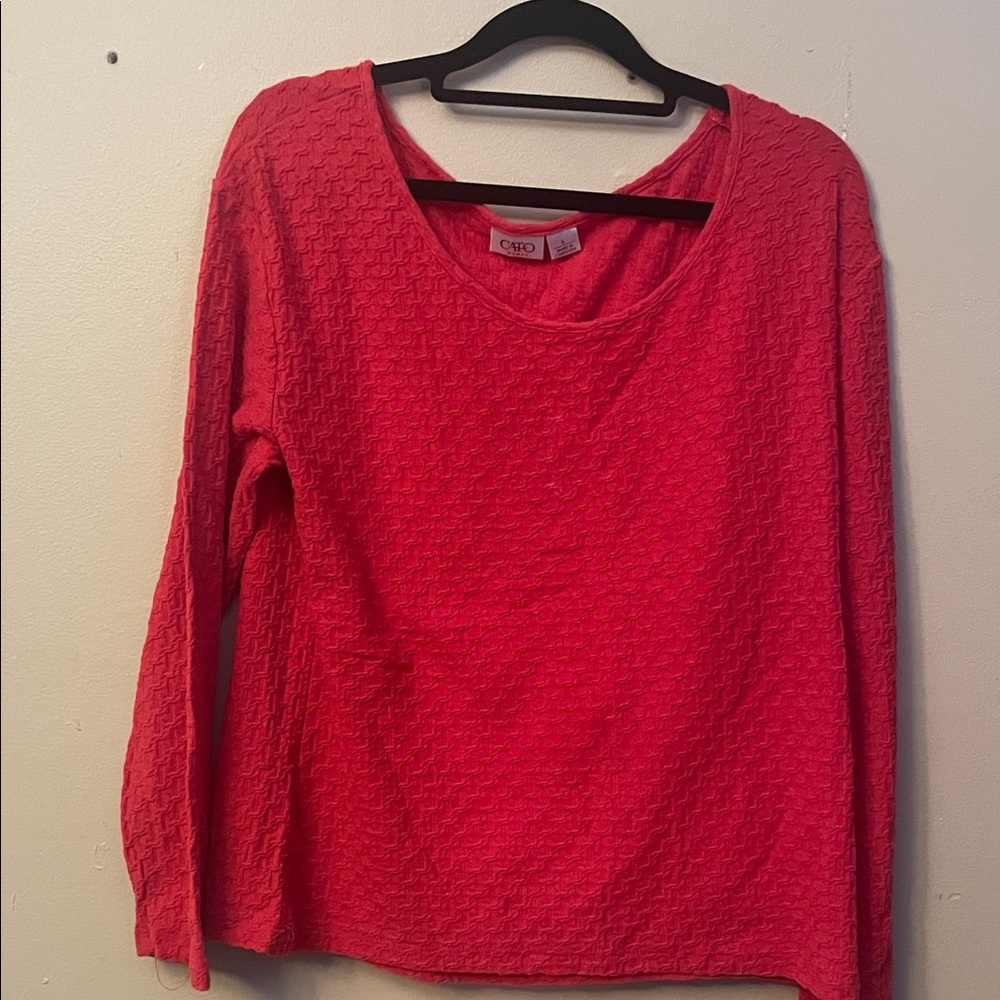 Cato Textured Scoop Neck Long Sleeve Top - Coral RED